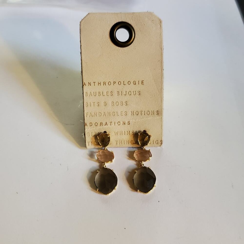 Anthropologie Shades Of Sea Glassy Stone Triple Drop Earrings NWT - Picture 2 of 6